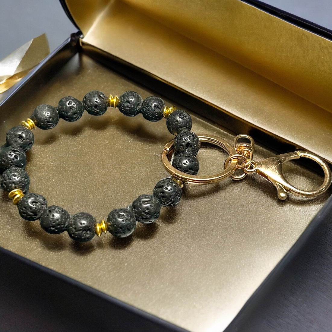 Lava Rock Keychain Bracelet