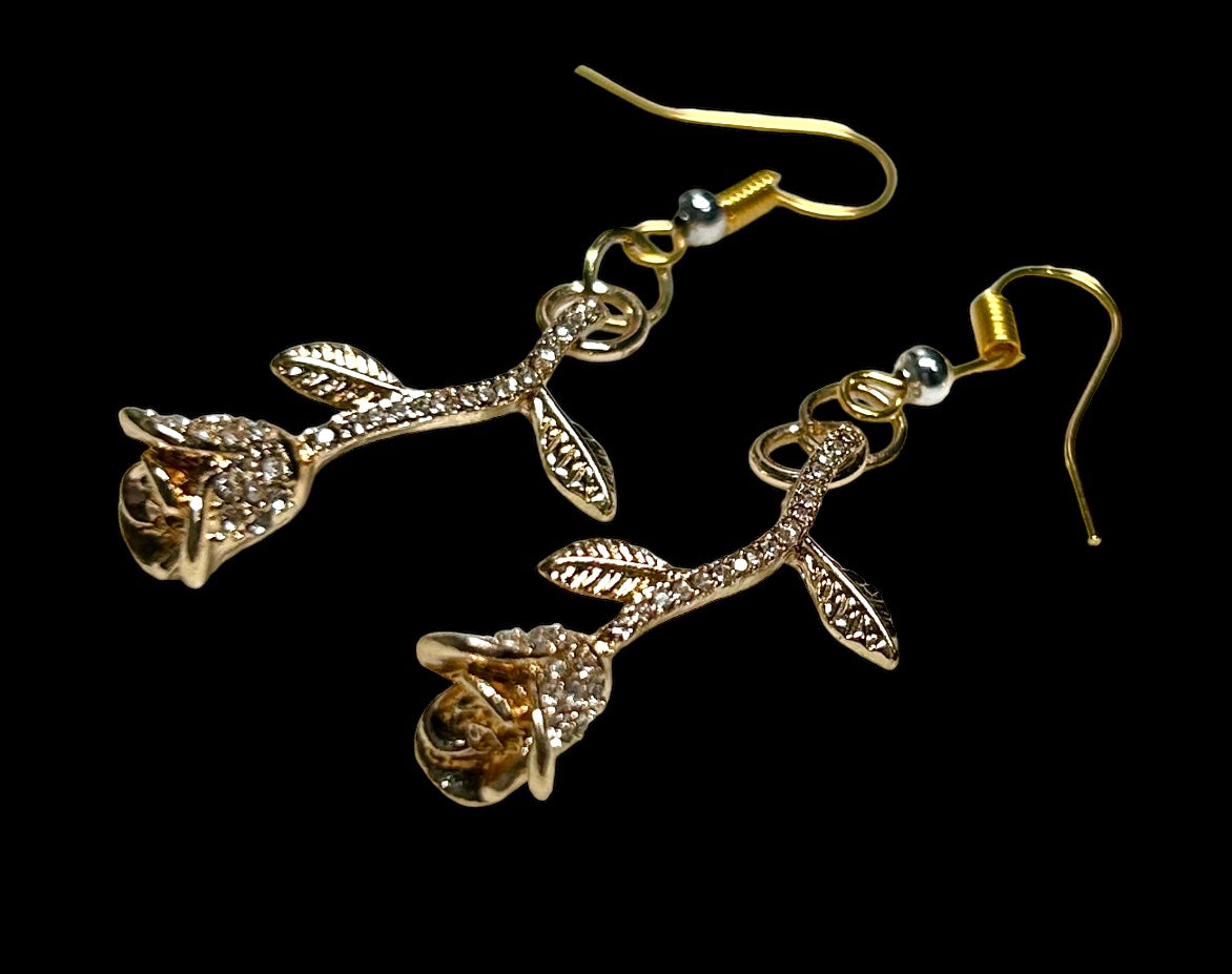 Gilded Age Gold Rose Earrings