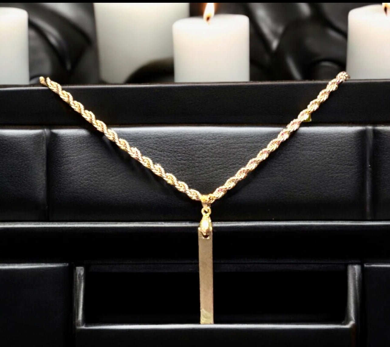 Men’s Rectangular Pendant & Rope Chain