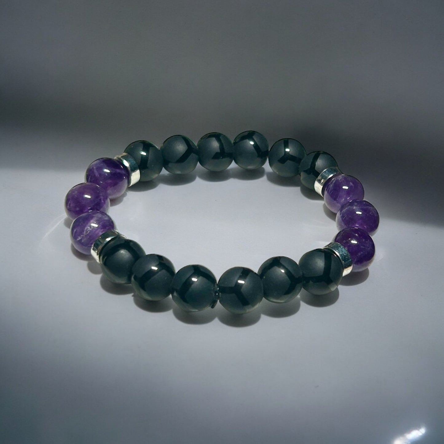 Black Onyx & Amethyst men’s and women’s bracelet