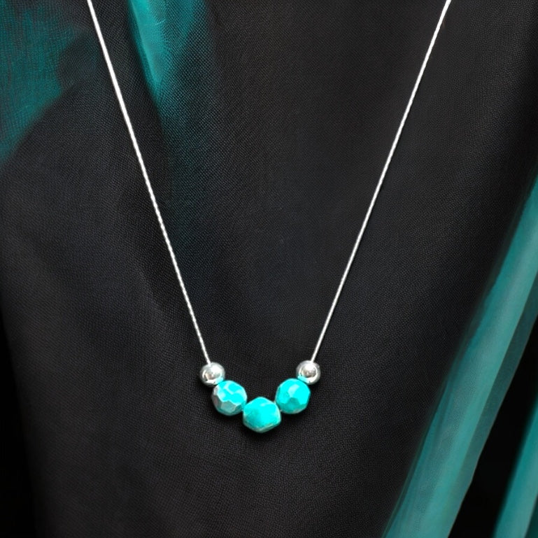 18in Turquoise Beaded Silver Necklace