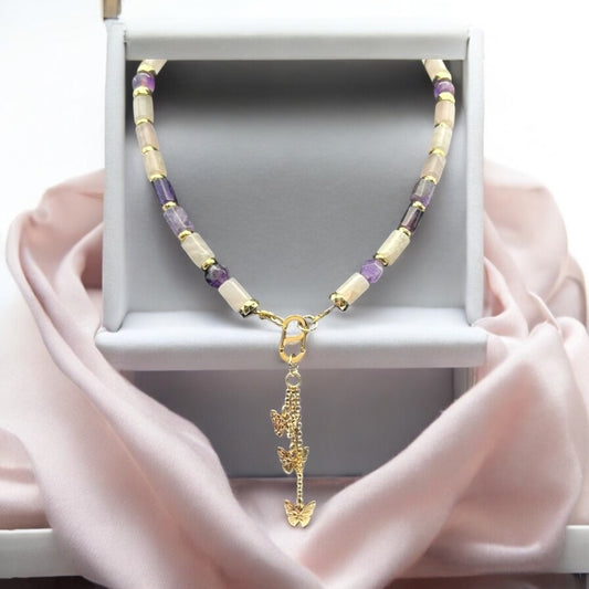 Amethyst & Rose Butterfly Necklace