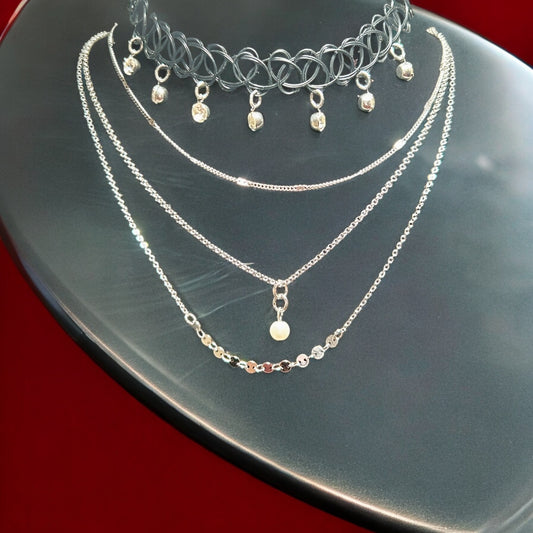 Silver Triple Necklace Set