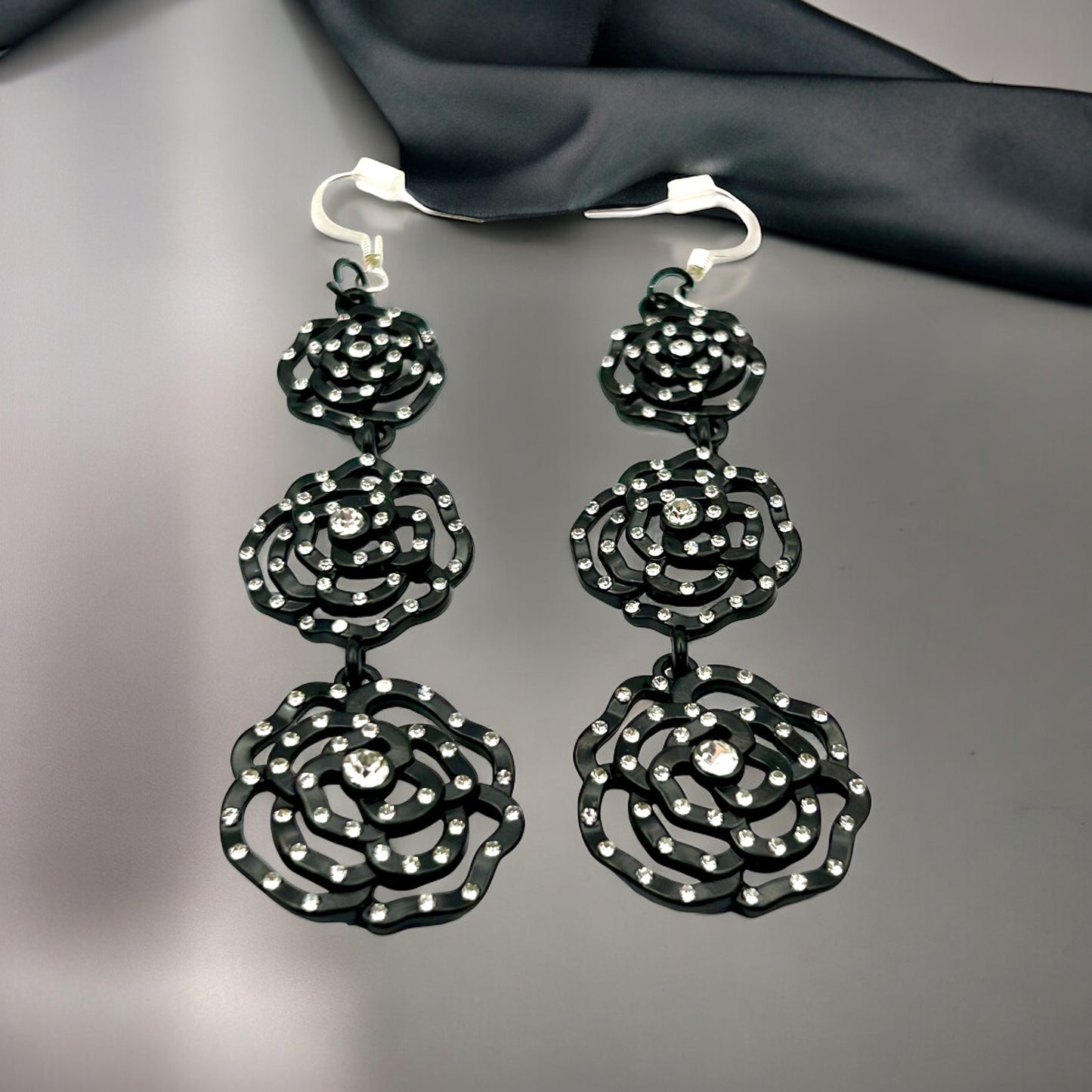 Art Deco Black Rhinestone Earrings