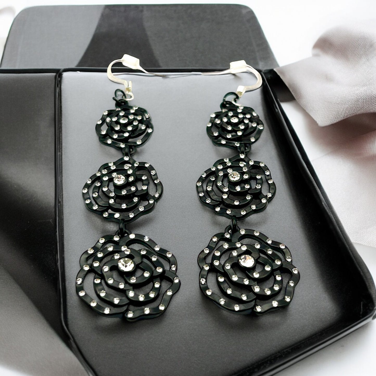 Art Deco Black Rhinestone Earrings