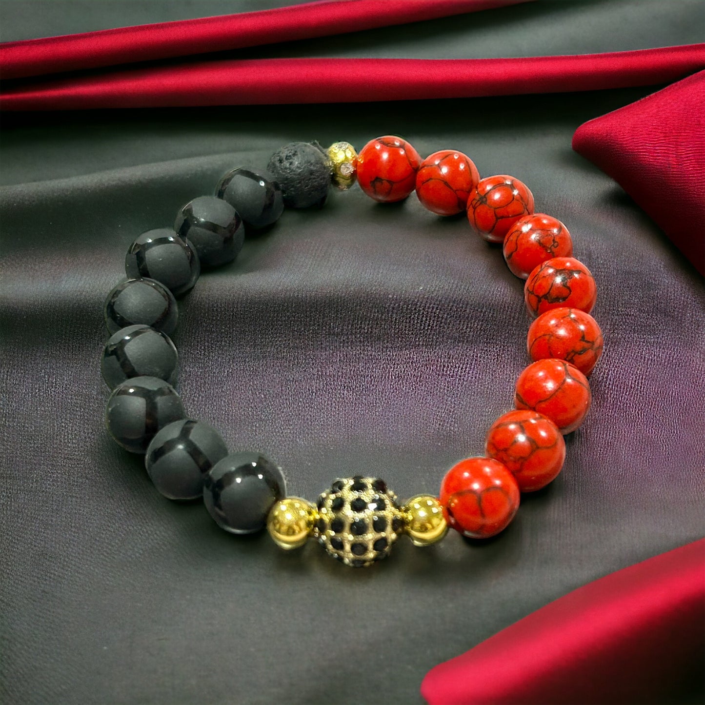 Red Howlite and Black Onyx