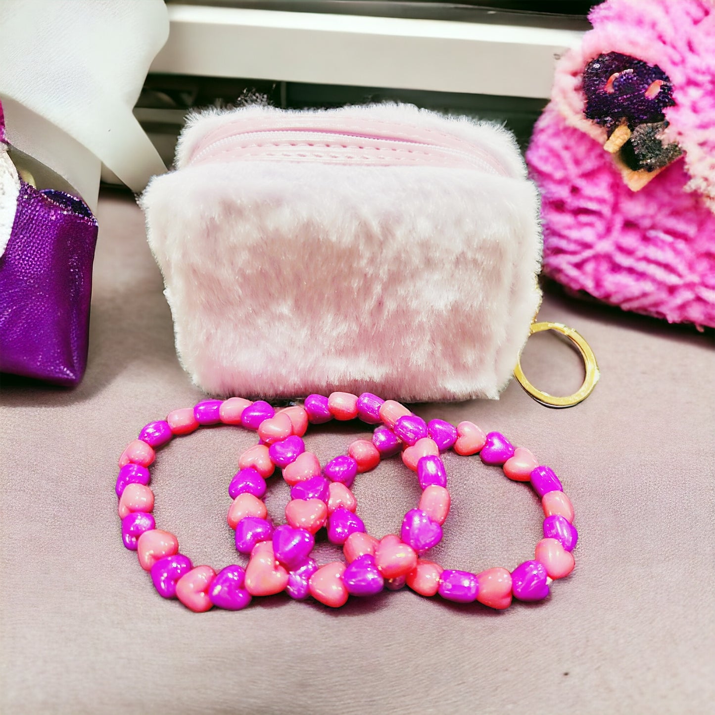 Girls Bracelet and Fuzzy Bag Gift Set