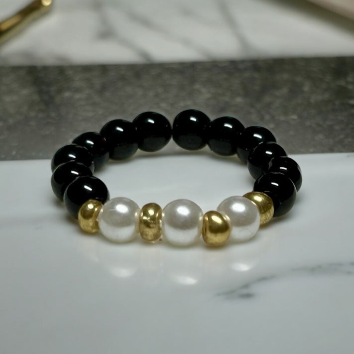 Pearl & Onyx Beaded Ring