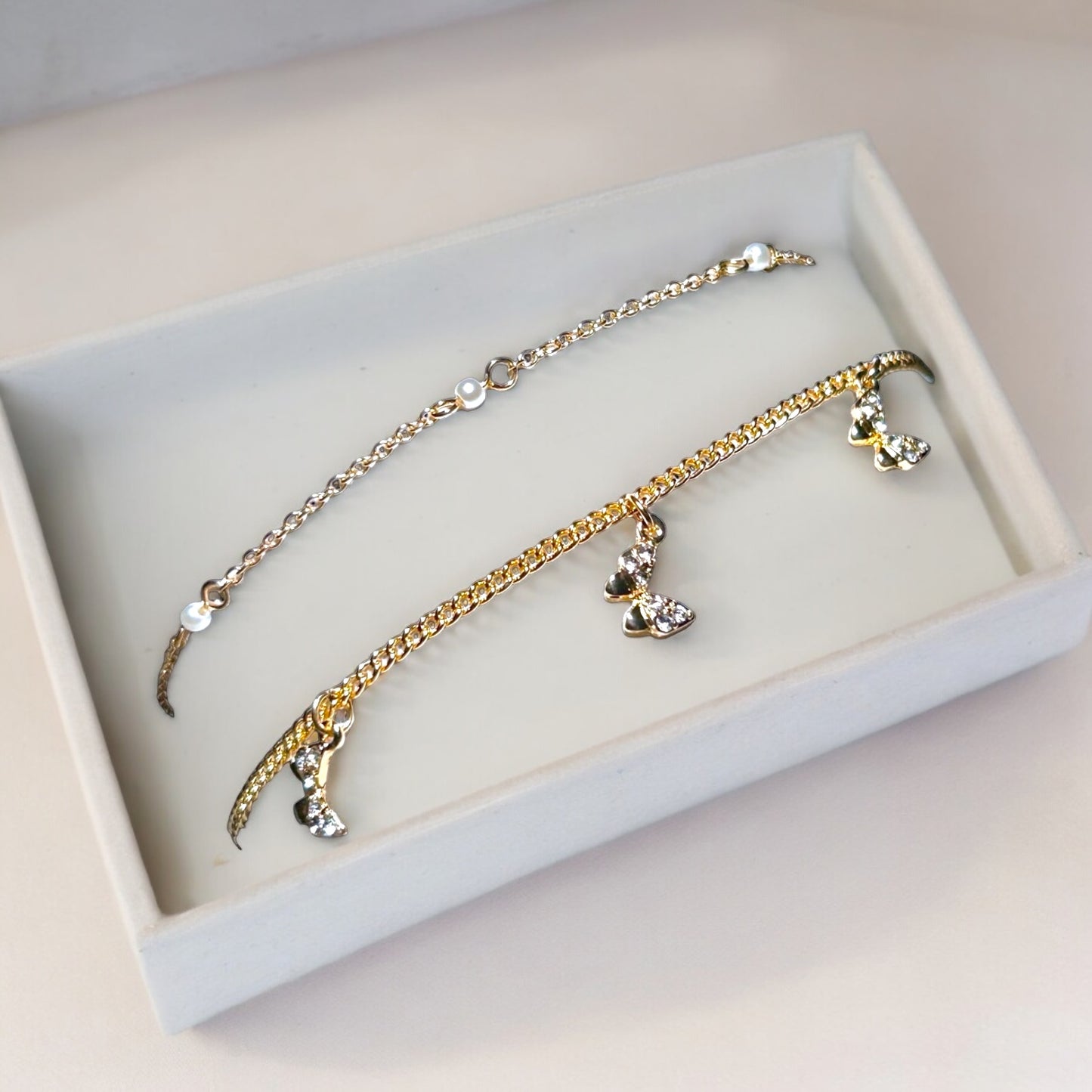 Pearl and Buttery Anklets