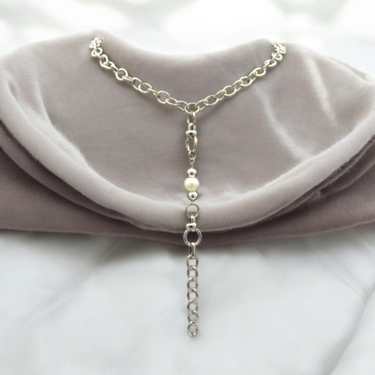 Silver Chunky Lariat Pearl