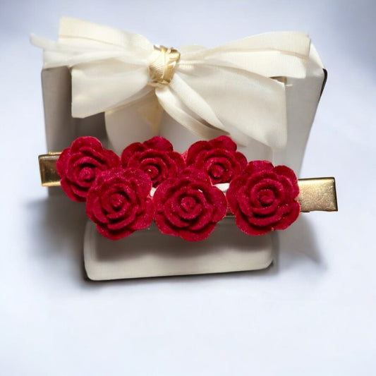 Red Velvet Rose Clips