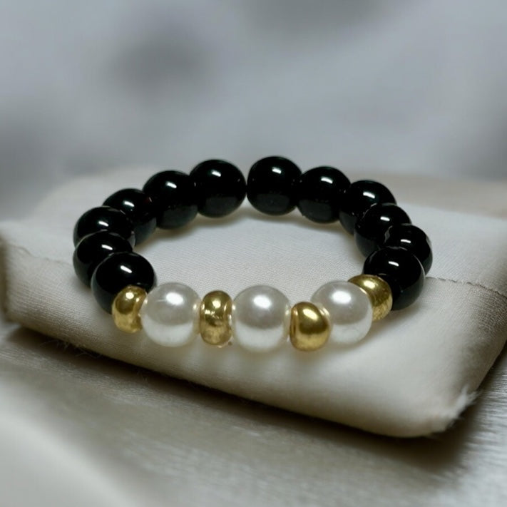 Pearl & Onyx Beaded Ring