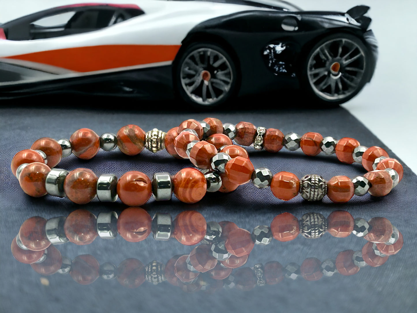 Orange Mountain Jade and Black Hematite