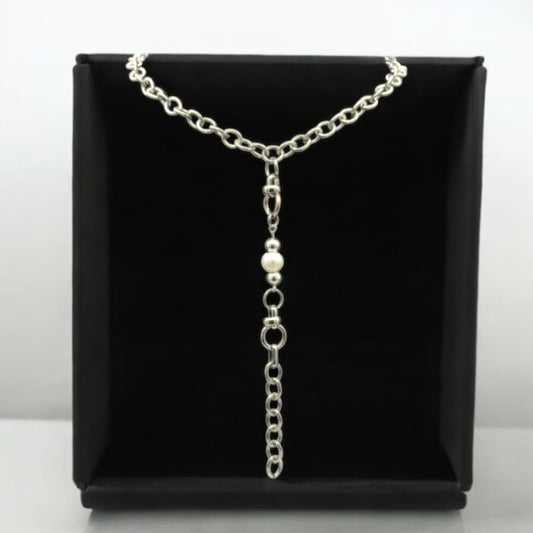 Silver Chunky Lariat Pearl