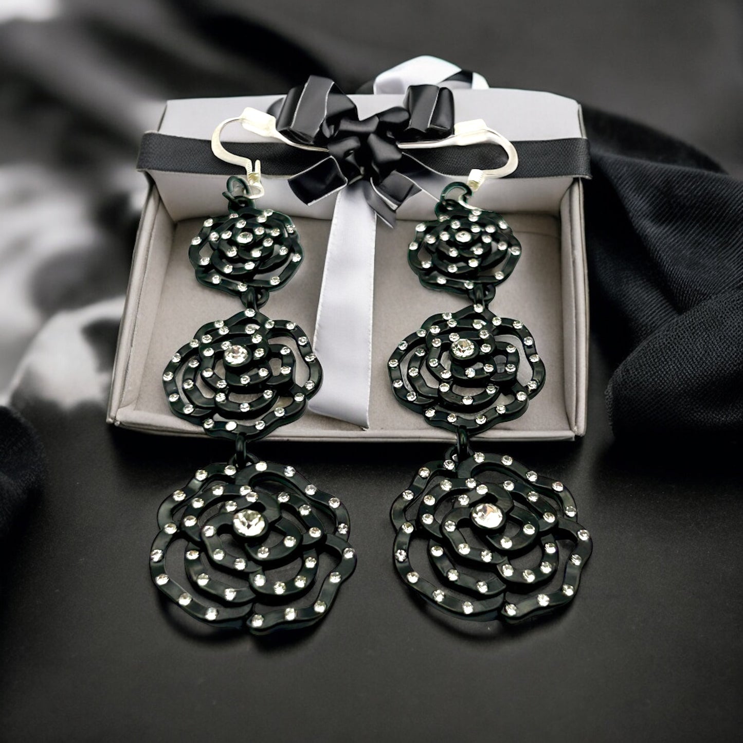 Art Deco Black Rhinestone Earrings