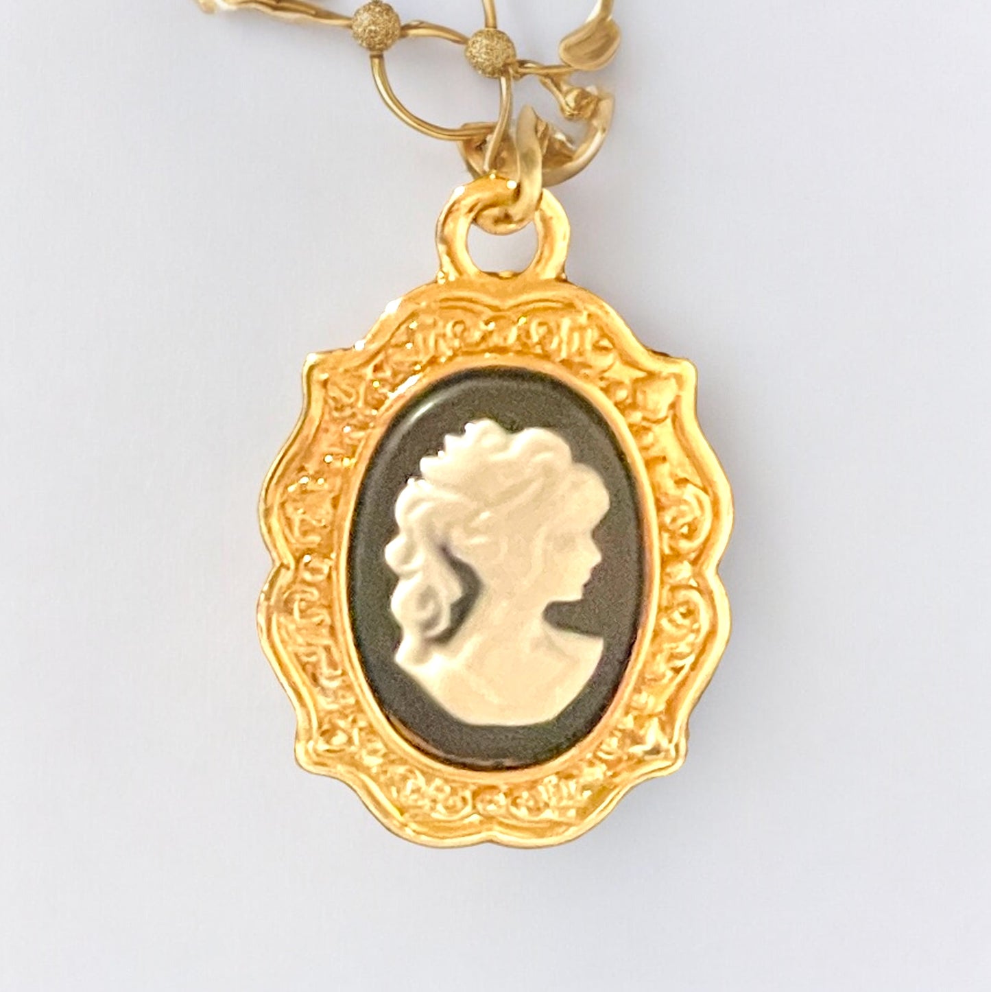 Gilded Age Black and White Ornate Cameo