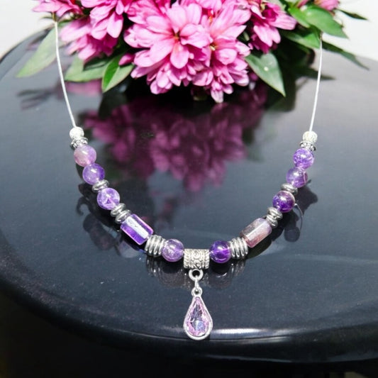 Contemporary Amethyst Teardrop Necklace