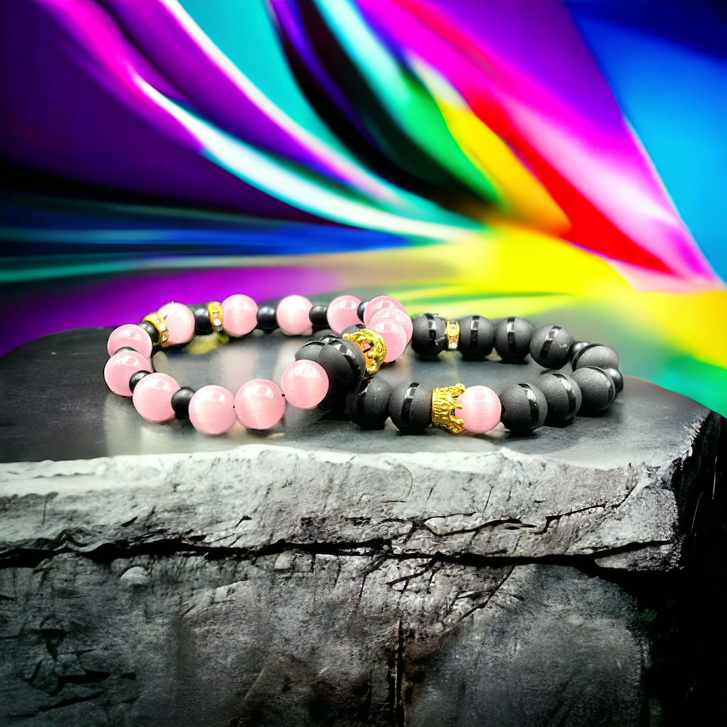 Black Onyx with Pink Cats Eye