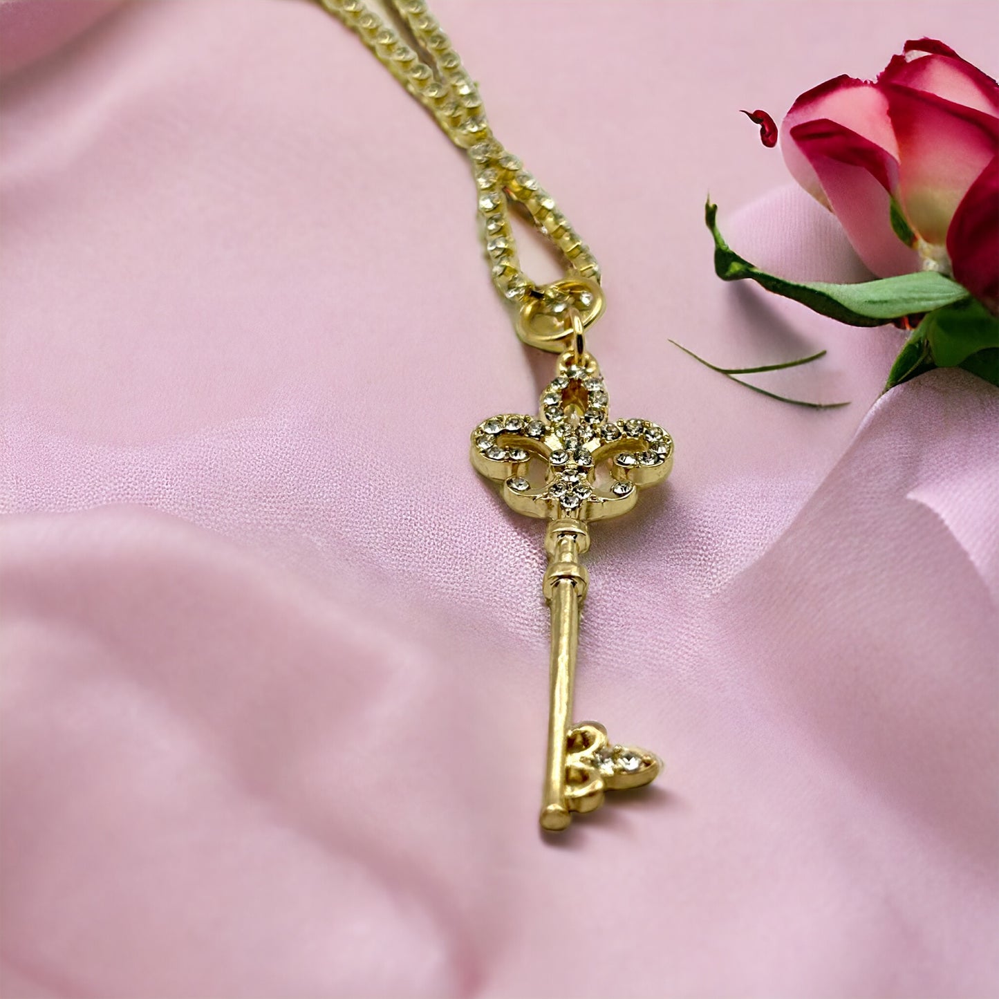 Gilded Age Fleur de Lis Key Pendant and chain