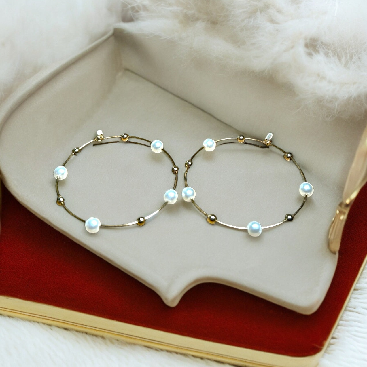 Gold & Pearl Hoop Earrings