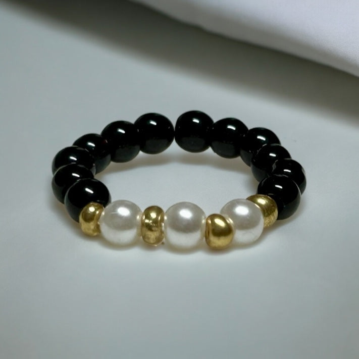 Pearl & Onyx Beaded Ring