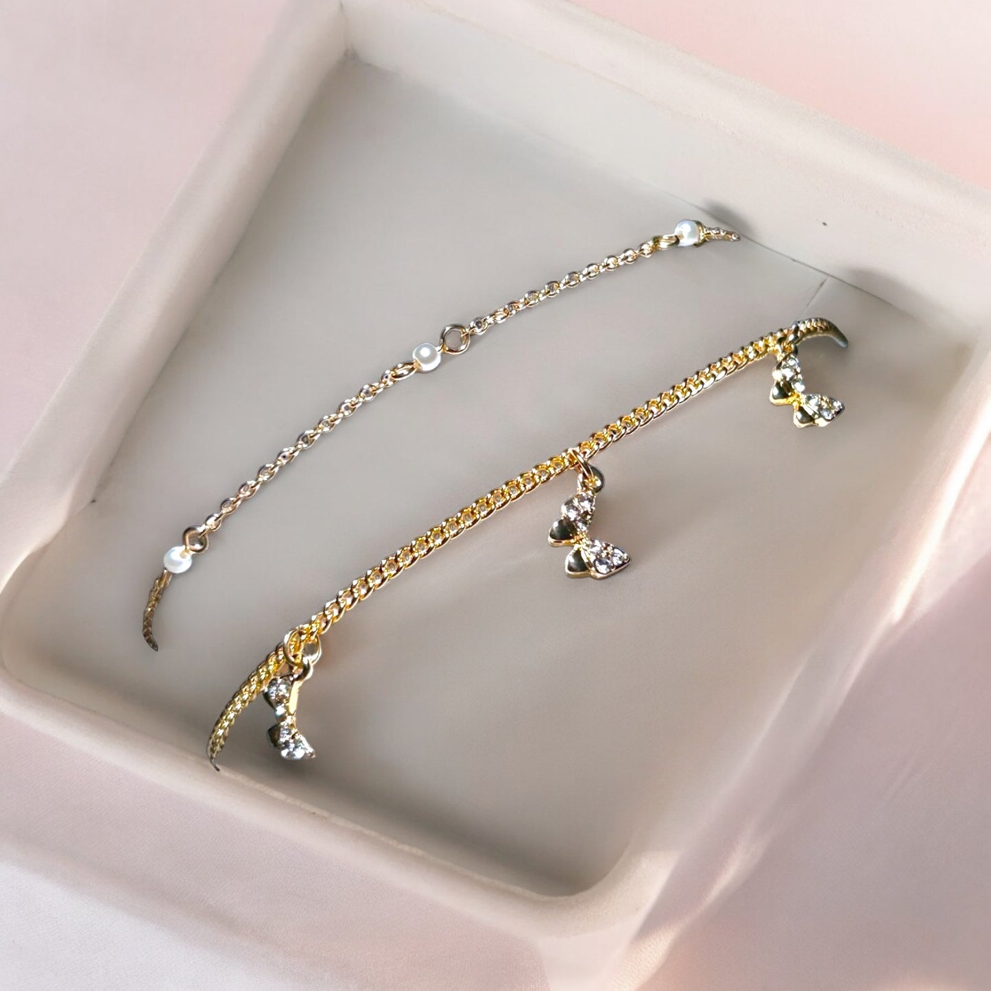 Pearl and Buttery Anklets