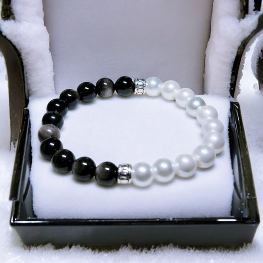 Pearl and Obsidian Bracelet