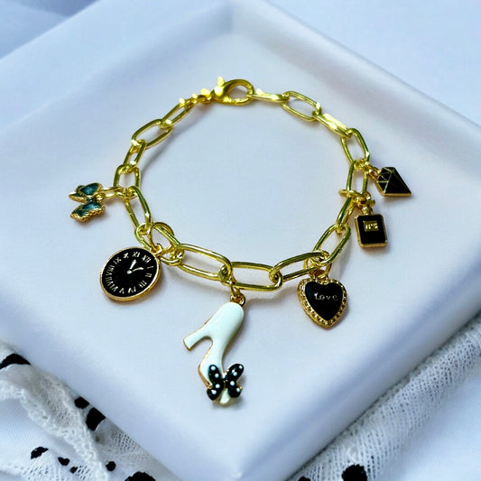 Gold, Black and White Charm Bracelet