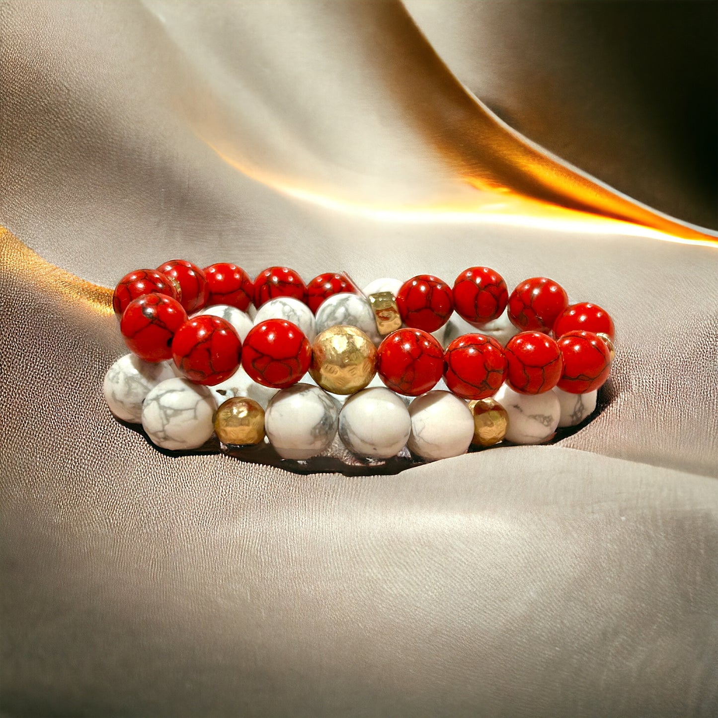 Red and White Howlite Wrap Bracelet