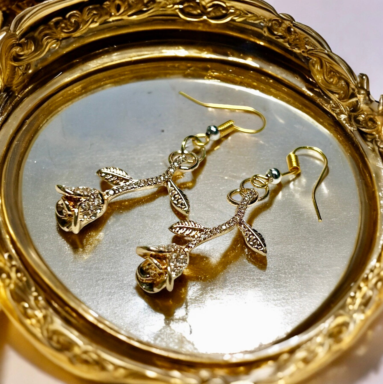 Gilded Age Gold Rose Earrings