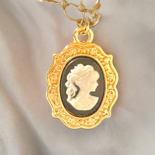 Gilded Age Black and White Ornate Cameo