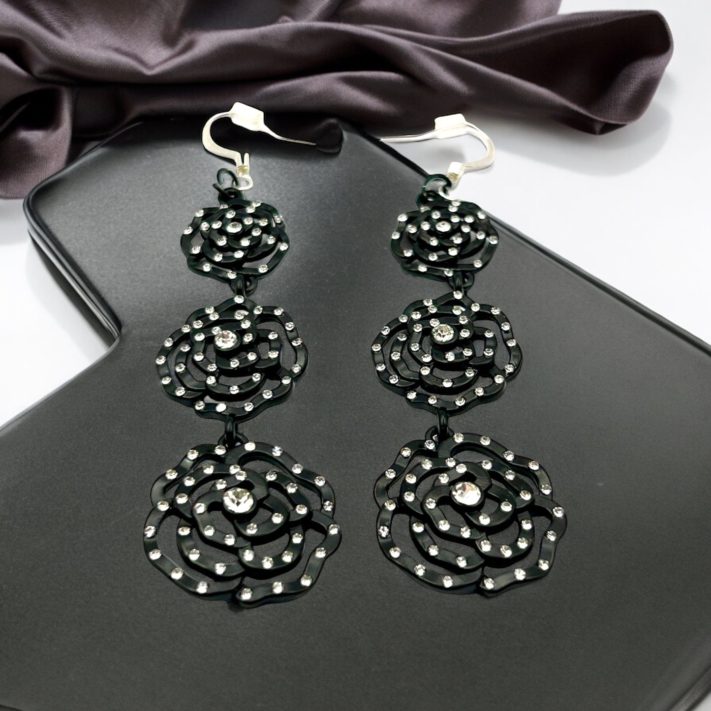 Art Deco Black Rhinestone Earrings