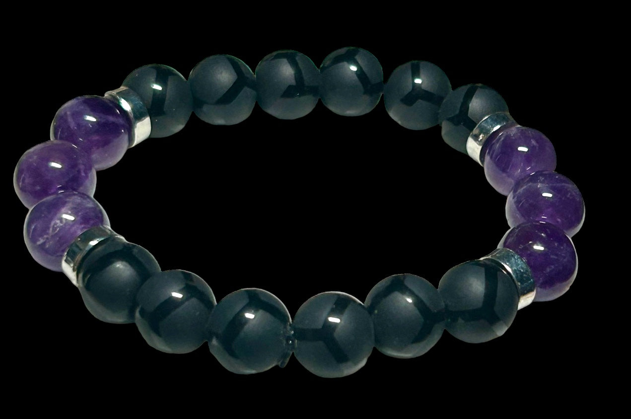 Black Onyx & Amethyst men’s and women’s bracelet