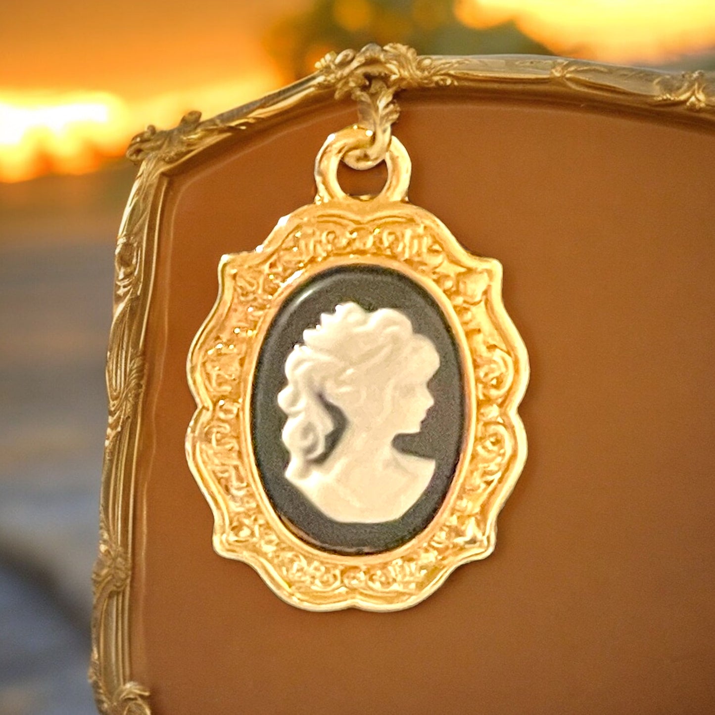 Gilded Age Black and White Ornate Cameo