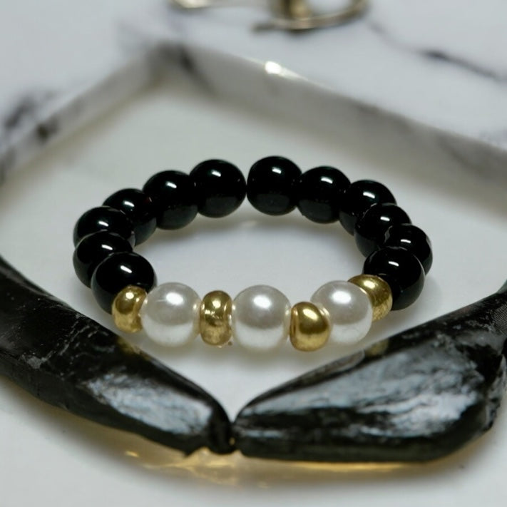 Pearl & Onyx Beaded Ring