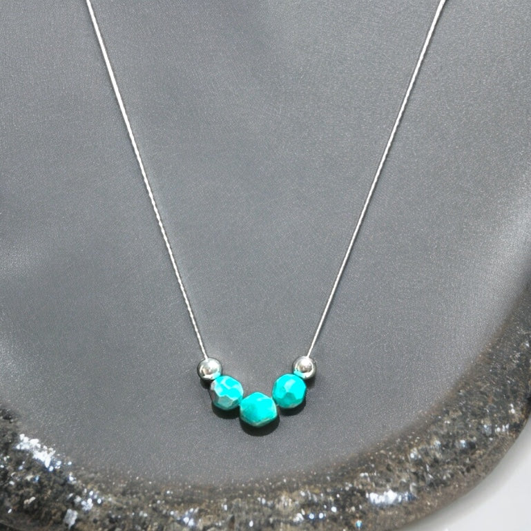 18in Turquoise Beaded Silver Necklace